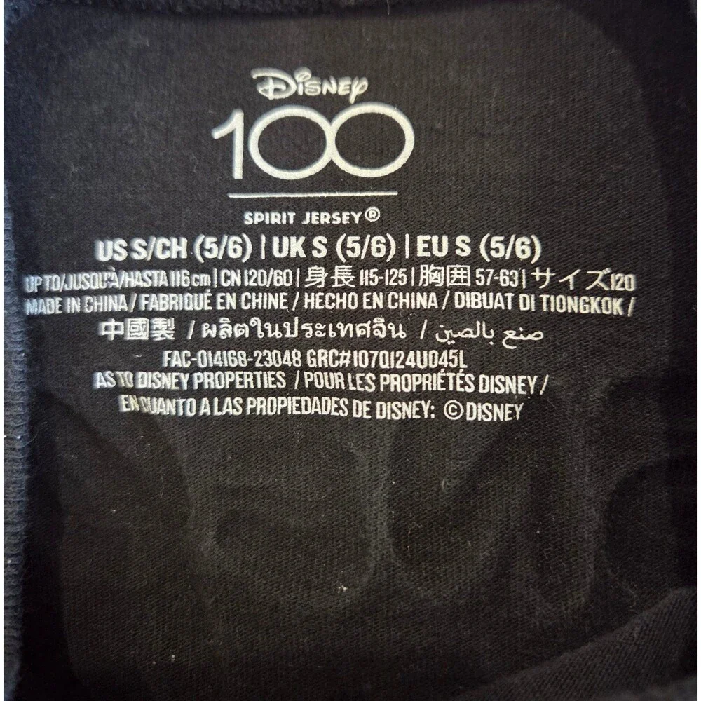 Disney 100 Years Spirit Jersey Mickey Mouse Glitter Long Sleeve Tee S 5/6 Black